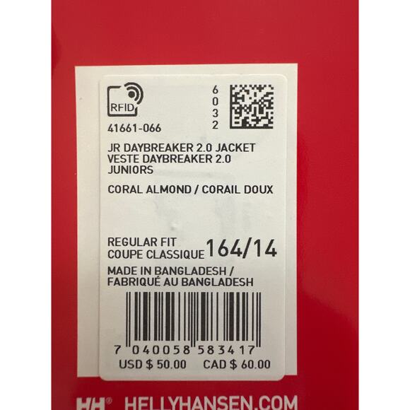 Helly Hansen Daybreaker 2.0 Jacket Coral Almond Juniors Girls Size 14 New - Picture 5 of 6